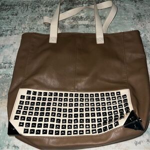 Big Buddha Studded Brown and Cream Tote Bag